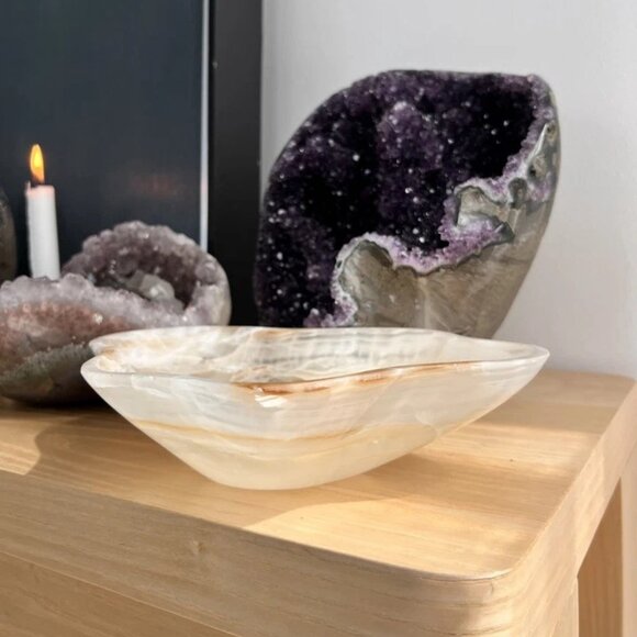 KALIFANO | Natural White Onyx Bowl 22 Brazilian Ivory White Onyx Natural Stone Decorative Bowl